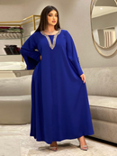 KTX-7982840283352 Full Rhinestone Neck Long Sleeve Loose Lady Gown