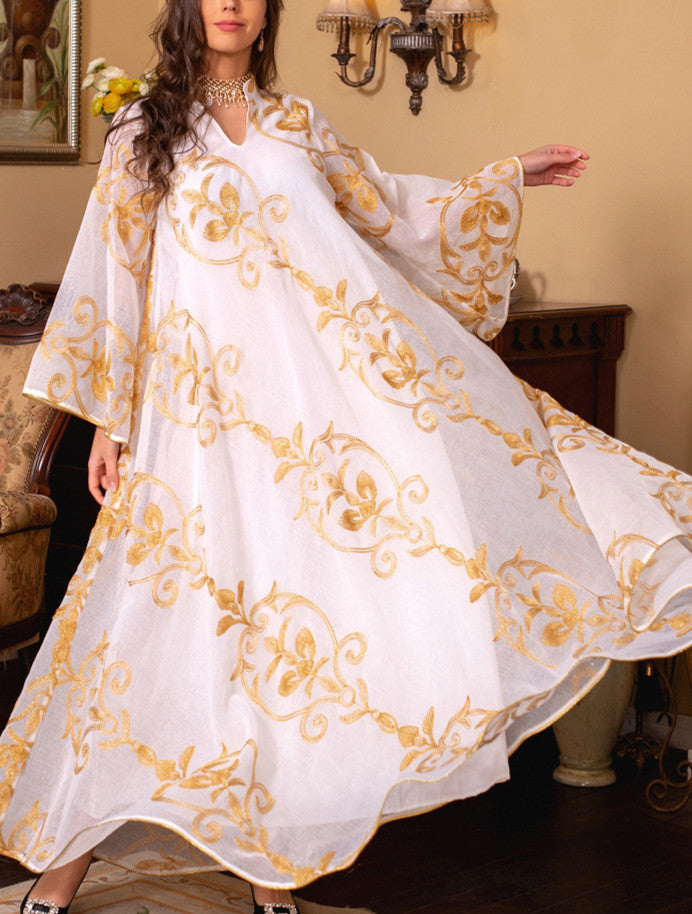 KTX-7982841331928 Ethnic Pattern Embroidery Long Sleeve Kaftan