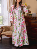 KTX-7982836941016 Elegant Floral Print V-Neck Kaftan