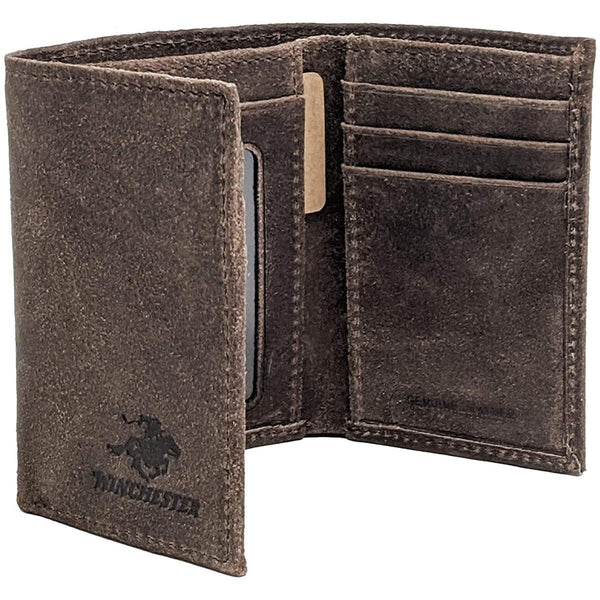 RFID Blocking Winchester Mens Trifold Wallet with Full Grain Genuine Leather, Rustic Texture