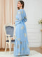 Pleated Chiffon Golden Pattern Split Long Sleeve Dress