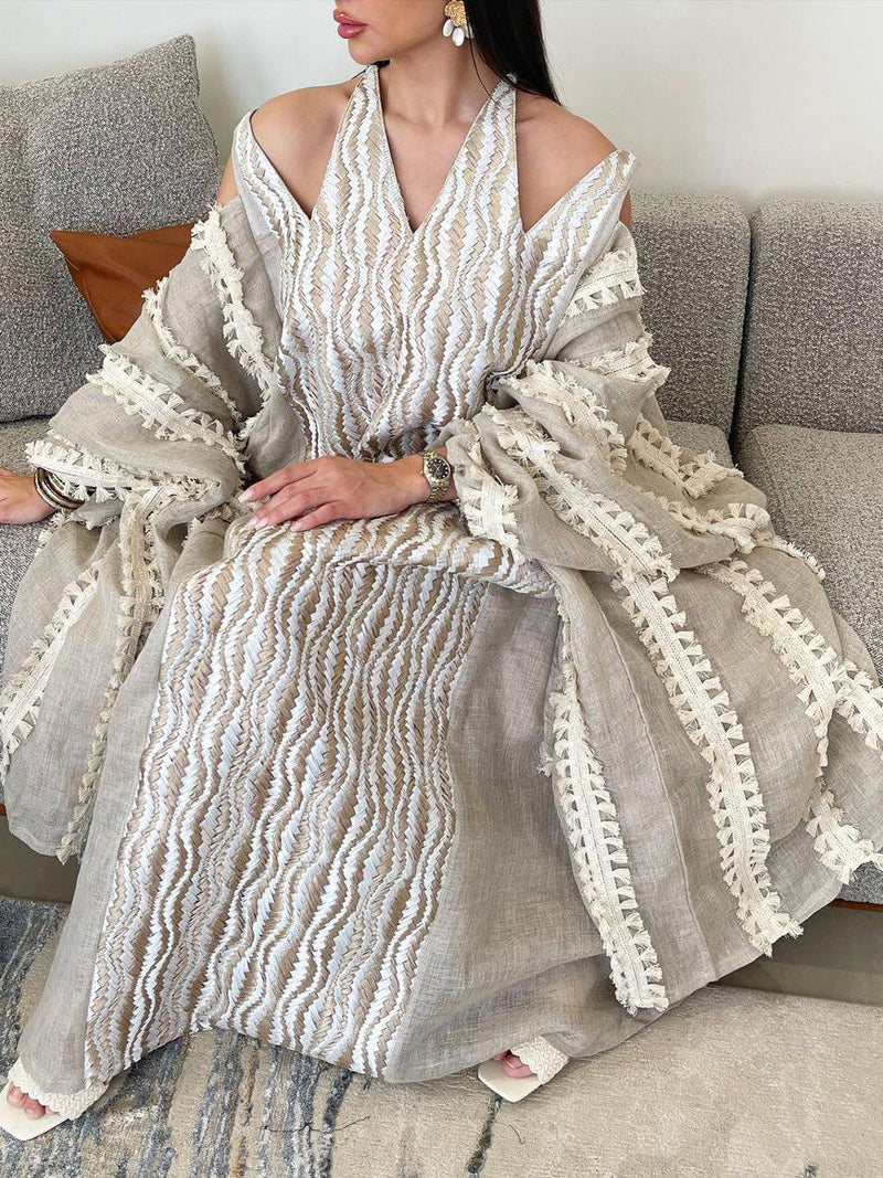 KTX-7982836252888 Knitted Neckband Tassel Kaftan