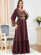 Fishtail Hemline Embroidery Pattern Long Sleeve V Neck Lady Abaya