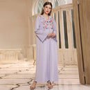 KTX-7982837629144 Flowers Embroidery V Neck Loose Lady Kaftan