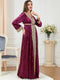 KTX-7982840643800 Solid Color Velvet Embroidery Pattern V Neck Long Sleeve Dress