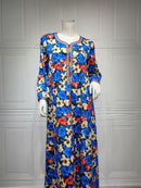 KTX-7982839627992 Floral Print Long Sleve V Neck Kaftan Dress