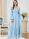 Pleated Chiffon Golden Pattern Split Long Sleeve Dress