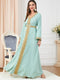 Embroidery Pattern Bind Design V Neck Long Sleeve Green Dress