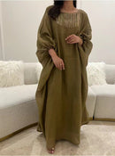 KTX-7982841528536 Tassel Lantern Sleeve Round Neck Linen Kaftan Dress