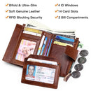 FALAN MULE Men's Wallet Leather RFID Blocking Bifold Zipper Coin Pocket Wallet with 4 ID Window