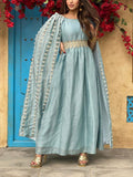 KTX-7982699643096 blue round neck slim elegance Ramadan dress