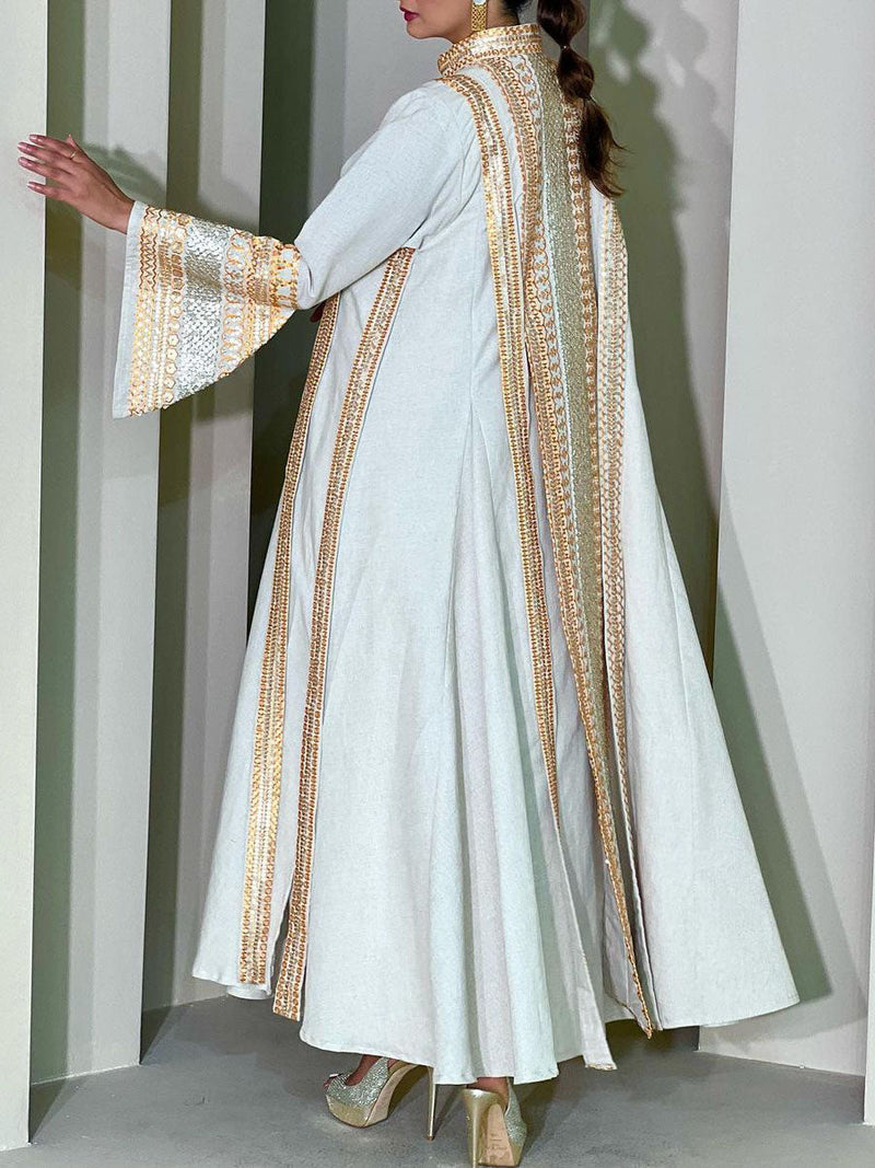 KTX-7982837924056 Elegant Stand Up Collar Long Sleeve Kaftan