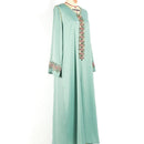 KTX-7982838317272 Satin Embroidered Rhinestone Long Sleeve V Neck Dress