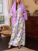 KTX-7982839300312 Elegant Floral Print V-Neck Kaftan