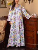 KTX-7982839300312 Elegant Floral Print V-Neck Kaftan