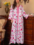 KTX-7982837694680 Floral Print V-neck Long-sleeved Kaftan