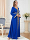 Golden Embroidery Binded Design V Neck Long Sleeve Gown