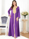 Golden Bead Split Design V Neck Long Sleeve Purple Dress