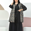 KTX-7981925662936 Ramdan black pattern outerwear & mesh dress set