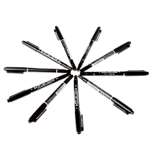 10pcs/Set Tattoo Marker Pen Oily Double Head Marking Pen Black Fine/Thick Tip Marker