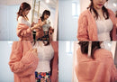 Korean Fashion Women Cardigan Candy Color Long Sleeve Sweater Knitwear Loose Coat Pink