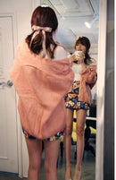 Korean Fashion Women Cardigan Candy Color Long Sleeve Sweater Knitwear Loose Coat Pink