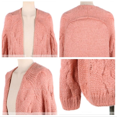 Korean Fashion Women Cardigan Candy Color Long Sleeve Sweater Knitwear Loose Coat Pink