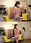 Korean Fashion Women Cardigan Candy Color Long Sleeve Sweater Knitwear Loose Coat Pink