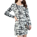 Women Vintage Plaid Long Sleeve Mini Dress