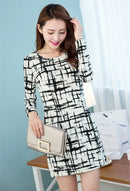 Women Vintage Plaid Long Sleeve Mini Dress