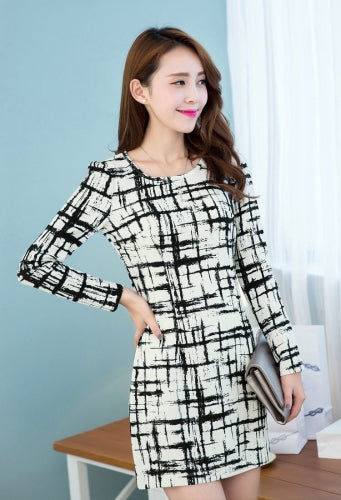 Women Vintage Plaid Long Sleeve Mini Dress