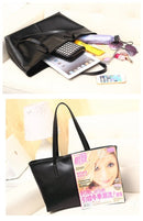 New Fashion Women PU Leather Handbag Candy Color Tote Shoulder Bag Black