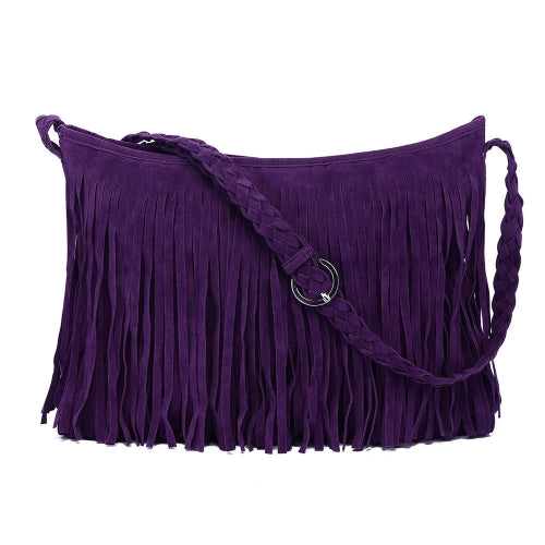 Fashion Women Fringe Tassel Shoulder Bag Cross-body Bag Messenger Handbag Purple