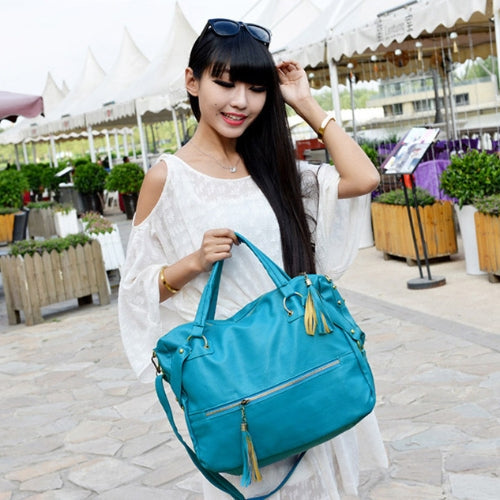 Korean Fashion Women Handbags PU Leather Rivet Tassel Shoulder Crossbody Bags Blue