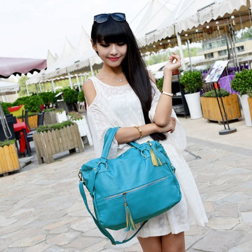 Korean Fashion Women Handbags PU Leather Rivet Tassel Shoulder Crossbody Bags Blue