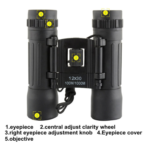 12X30 96/1000m Mini Sports Optics Binocular Telescope Spotting Scope for Hunting Camping Hiking Traveling Concert