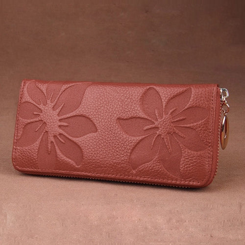 New Fashion Long Women Purse Floral Print PU Leather Candy Color Zip Wallet Card Holder Clutch