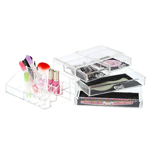 2 in 1 Acrylic Jewelry and Cosmetic Storage Display Boxes Organizer Two Pieces Set