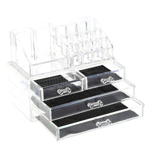 2 in 1 Acrylic Jewelry and Cosmetic Storage Display Boxes Organizer Two Pieces Set