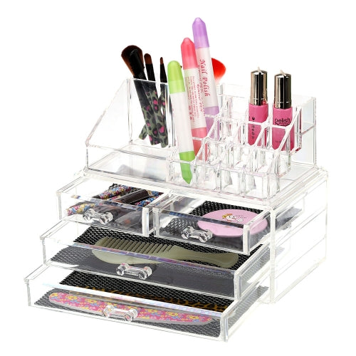 2 in 1 Acrylic Jewelry and Cosmetic Storage Display Boxes Organizer Two Pieces Set