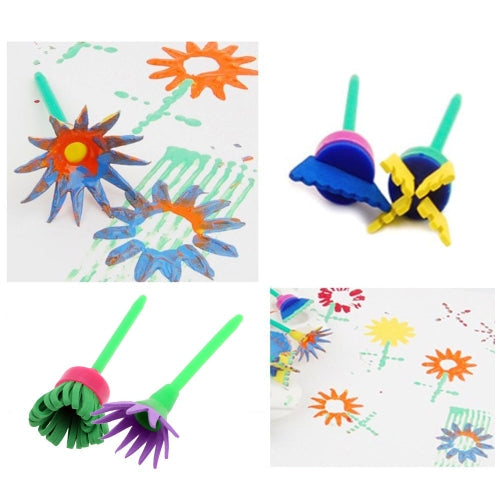 4pcs Creative Flower Stamp Sponge Brush Set Art Supplies for Kids DIY Painting Tool