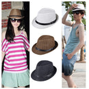 Fashion Women Men Hat Fedora Trilby Cap Straw Beach Sunhat with Belt Unisex Black