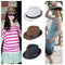 Fashion Women Men Hat Fedora Trilby Cap Straw Beach Sunhat with Belt Unisex Black