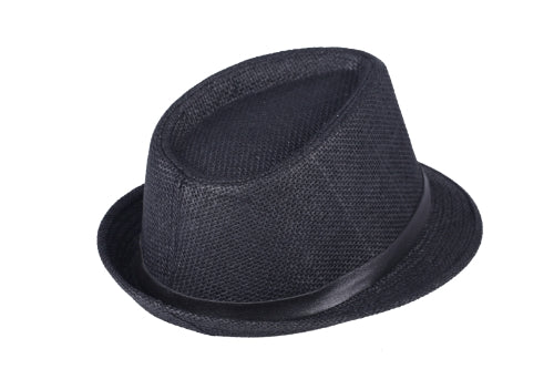 Fashion Women Men Hat Fedora Trilby Cap Straw Beach Sunhat with Belt Unisex Black