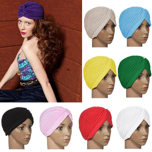 Fashion Women Wrap Hat Candy Color Stretchy Turban Head Band Sleep Beanie Pleated Indian Cap