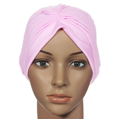 Fashion Women Wrap Hat Candy Color Stretchy Turban Head Band Sleep Beanie Pleated Indian Cap