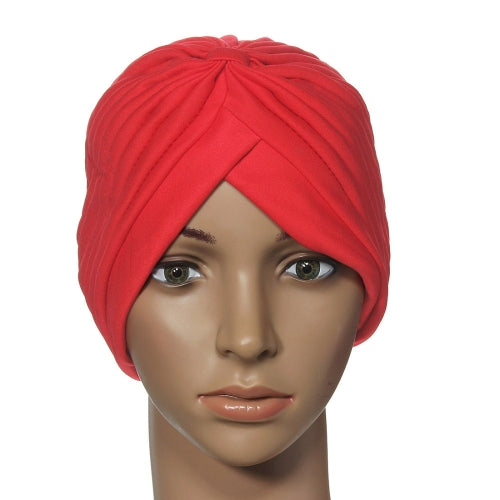 Fashion Women Wrap Hat Candy Color Stretchy Turban Head Band Sleep Beanie Pleated Indian Cap