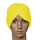 Fashion Women Wrap Hat Candy Color Stretchy Turban Head Band Sleep Beanie Pleated Indian Cap