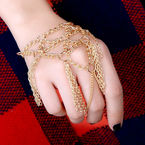 Vintage Golden Metal Multilayers Bohemia Tassel Bracelet Slave Hand Chain Dance Jewelry for Woman