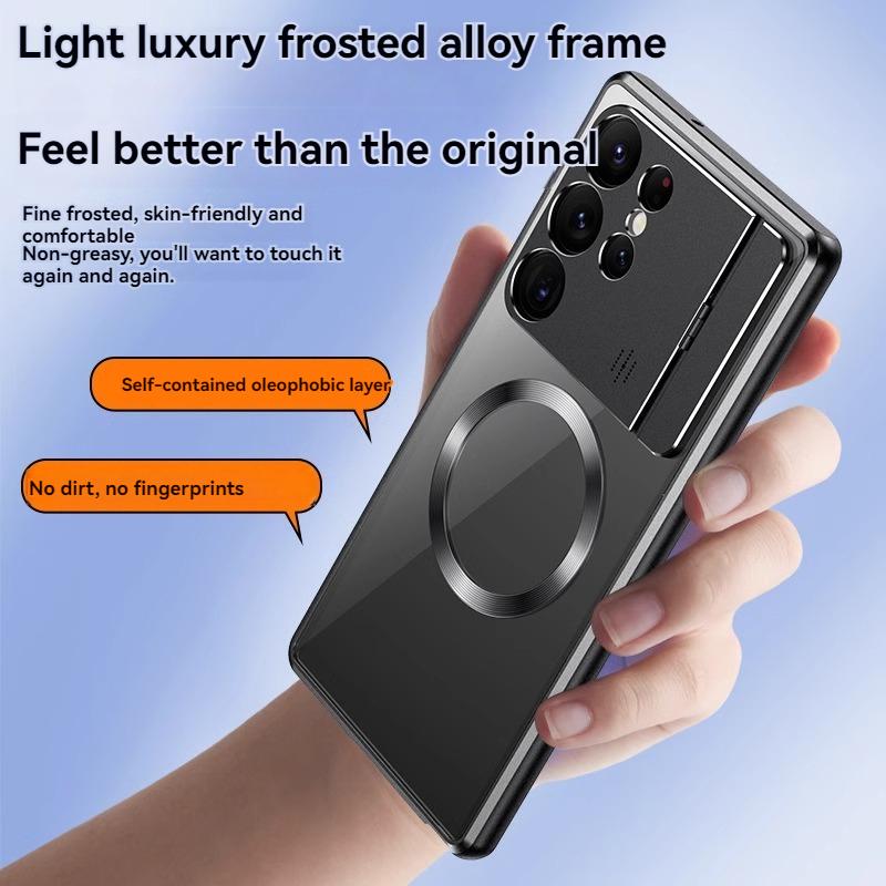 XJK042304M-Samsung S21-24ultra Magnetic, Metal Case with Stand, Anti-Drop, Large Window, Lens Protection, New, Aluminium Alloy Bezel, Aromatherapy